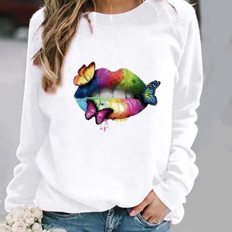 

Woman Pullovers Butterfly Watercolor 90s Clothing Ladies Spring Autumn Winter Hoodies Womens Female O-neck Casual Sweatshirts