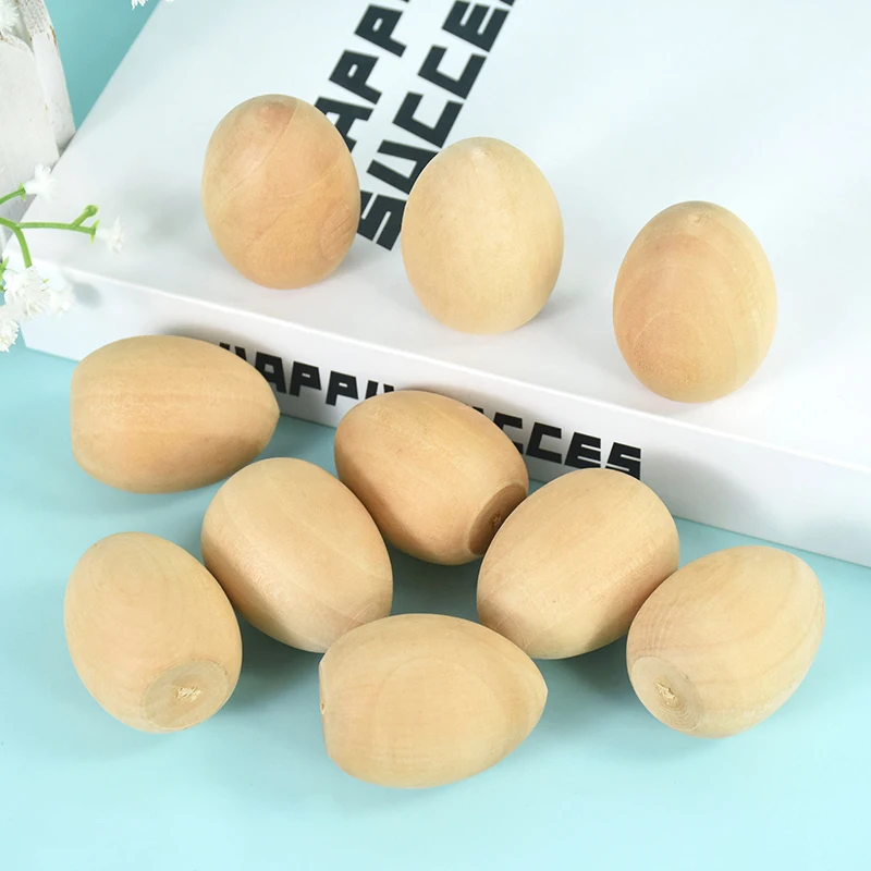 

5pcs Easter Natural Wooden Simulation Eggs Unfinished Wood Painted Egg DIY Craft Children's Educational Toys Easter Party Decor