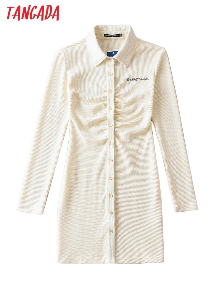 

Платье-рубашка женское Плиссированное на пуговицах с длинным рукавом