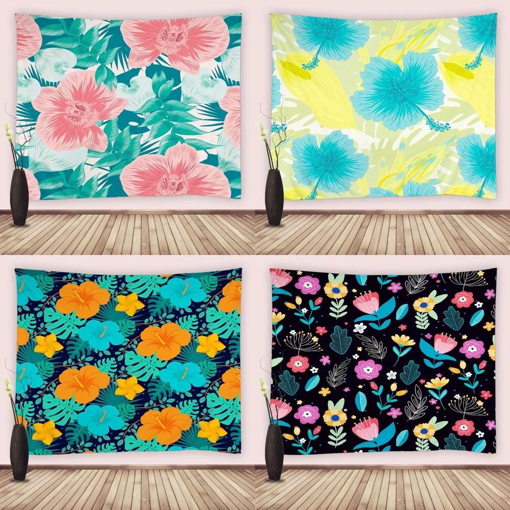 

Большой гобелен с зелеными пальмовыми листьями, цветок гибискуса, настенный цветочный декор в эстетике, для дома, спальни, гостиной, колледжа