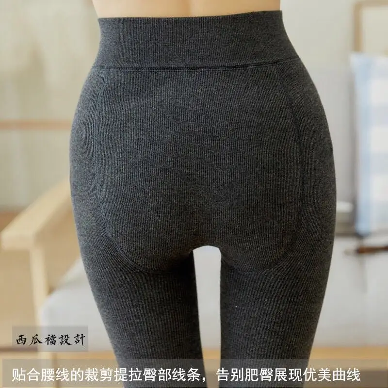 Women's Cold Winter Padded Padded Leggings Women's Thermal Trousers Cotton Vertical Stripe Unlinked Silk Leggings