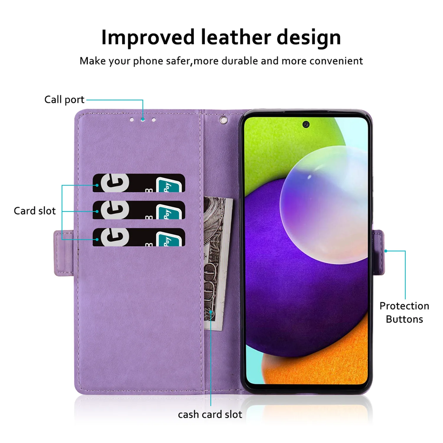 Фото Кожаный флип-чехол для телефона Samsung Galaxy A02S A12 A22S A32 A42 A52 A72 A03S A13 A23 A33 A53 Роскошный чехол-кронштейн с тиснением и кошельком №3
