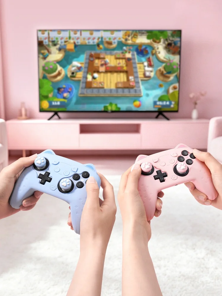 Фото Оригинальный силиконовый защитный чехол для контроллера Switch 2 Pro с кошачьими ушками и лапками, противоскользящий, милый, розовый, синий, игровой аксессуар №4