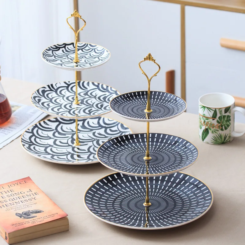 

Ceramic fruit plate European three-layer pastry cake plate dessert table multi-layer pastry living room candy tray rack