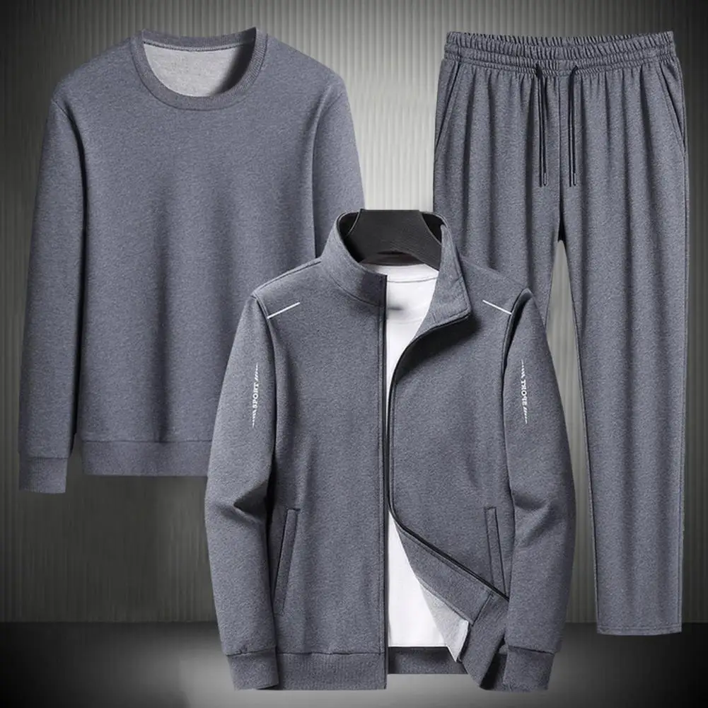 

3Pcs/Set Trendy Sportswear Set Elastic Waist Drawstring Activewear Round Neck Sweatshirt Coat Pants