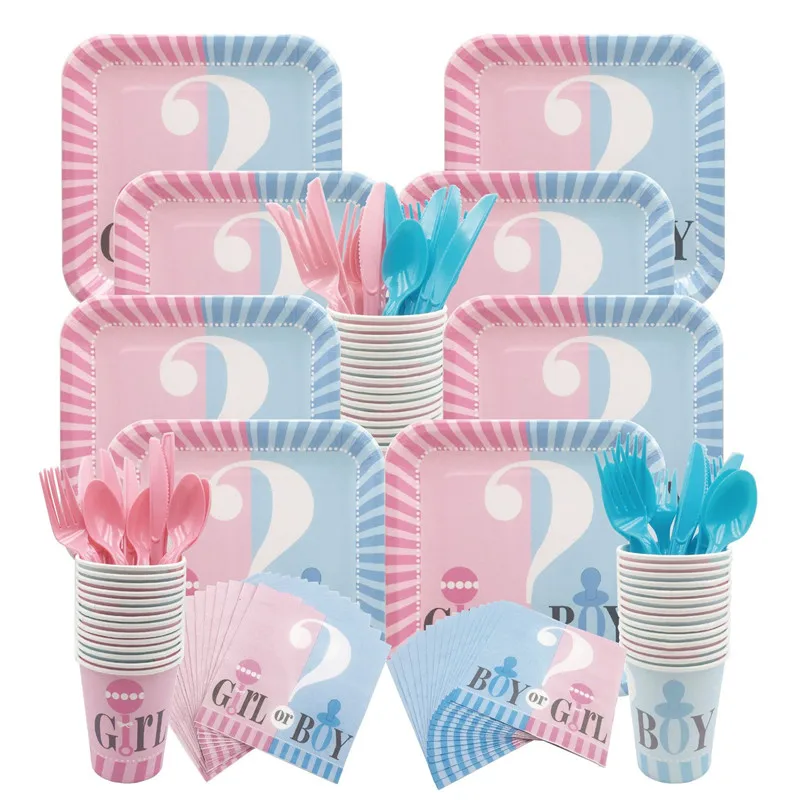 

Baby Shower Boy Girl Decorations Disposable Tableware Set Boy Girl Balloons Gender Reveal Kids Birthday Party Baby Shower Decor