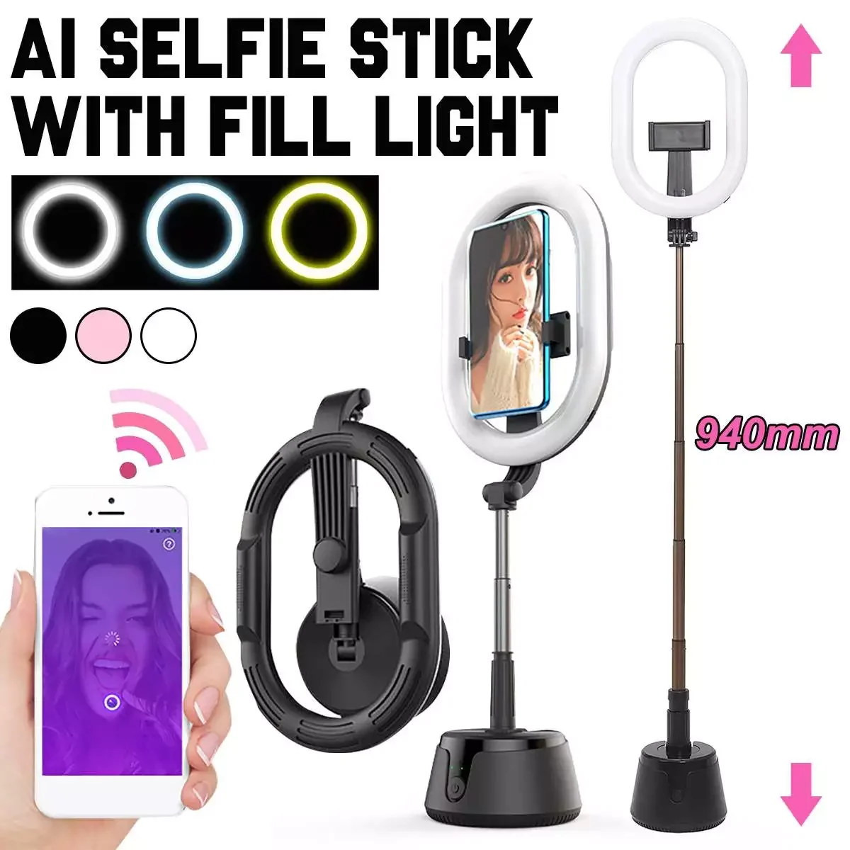 APP Control Selfie Sticks With Ring Light Lamp Fill Photography Lighting Phone Ringlight Stand Photo Led Remote Control
