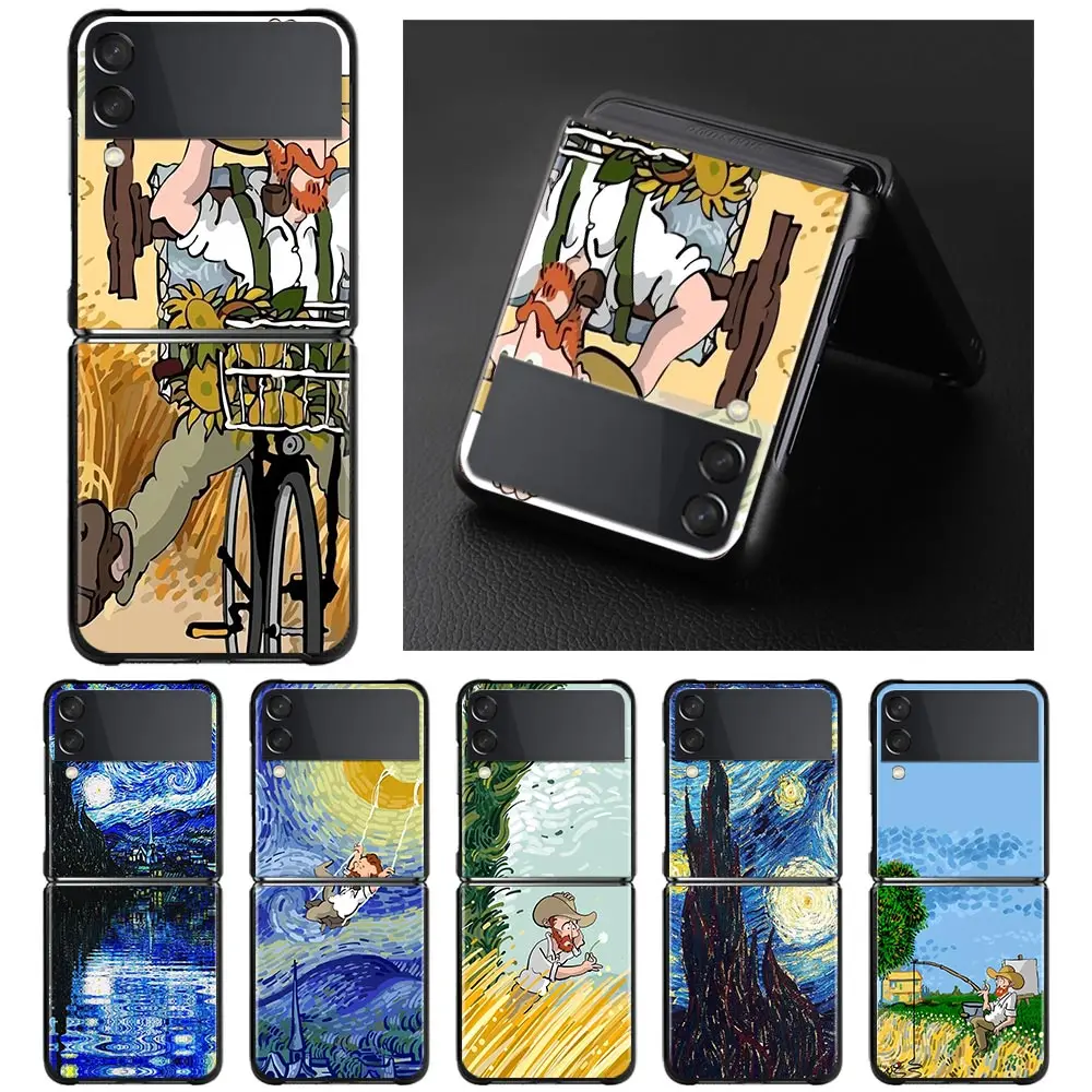 

Case For Samsung Galaxy Z Flip3 5G ZF3 Cover z flip 3 Z flip 5G Hard PC Folding Caso Shockproof Coque Art van gogh