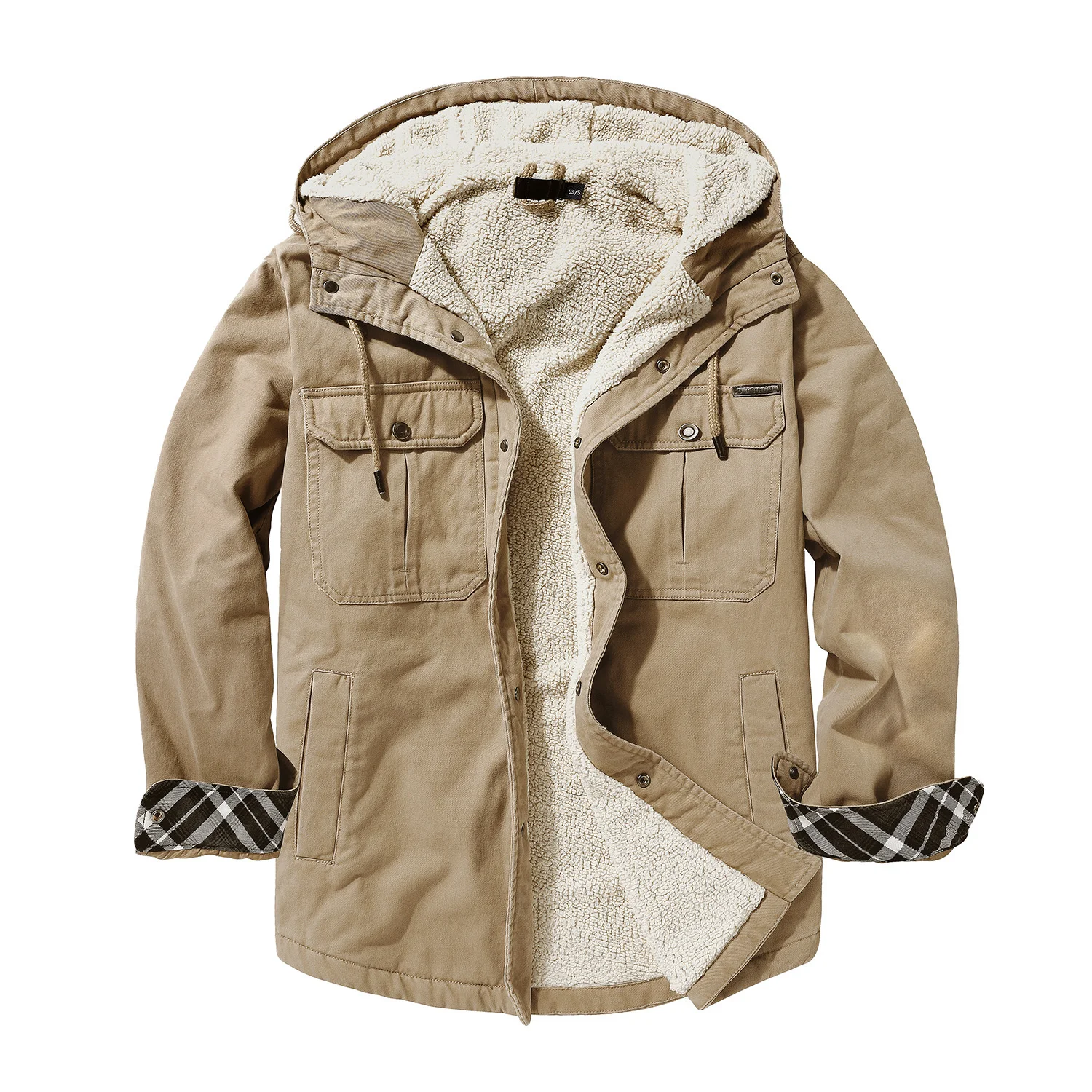 US Size S-XXL Winter Jacket Men Casual Pure Cotton Velvet Hooded Military Jacket Thick Warm Windbreaker Bomber Jacket Coat Men