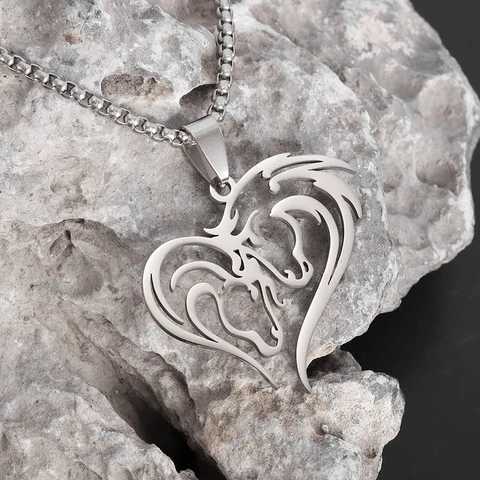 Подвеска из нержавеющей стали в форме сердца и головы лошади