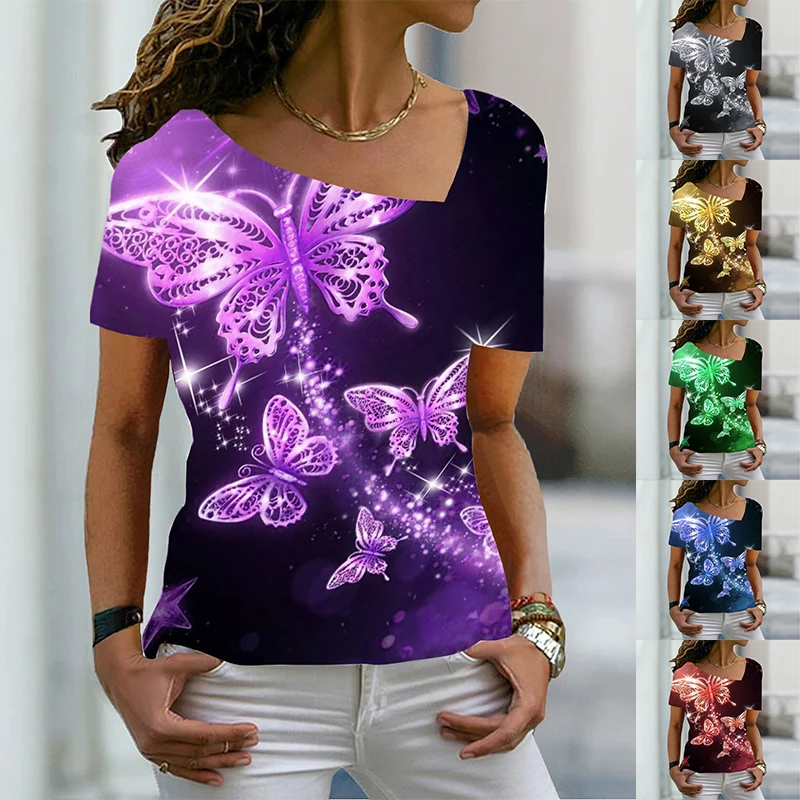 2022 Women's Summer Fashion Flower Theme Abstract Geometric T Shirt V Neck Basic Tops / 3D Plus Size Print Shirt 6XL Pullover