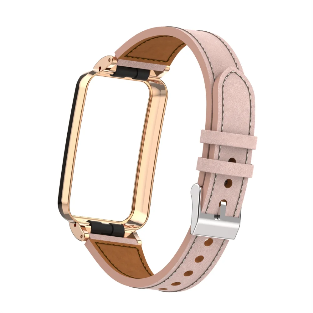 Leather Strap + Metal Case for Xiaomi Mi Band 7 Pro Bracelet Metal Protective Sleeve Correa for Mi Band 7 Pro Replaceable Belt