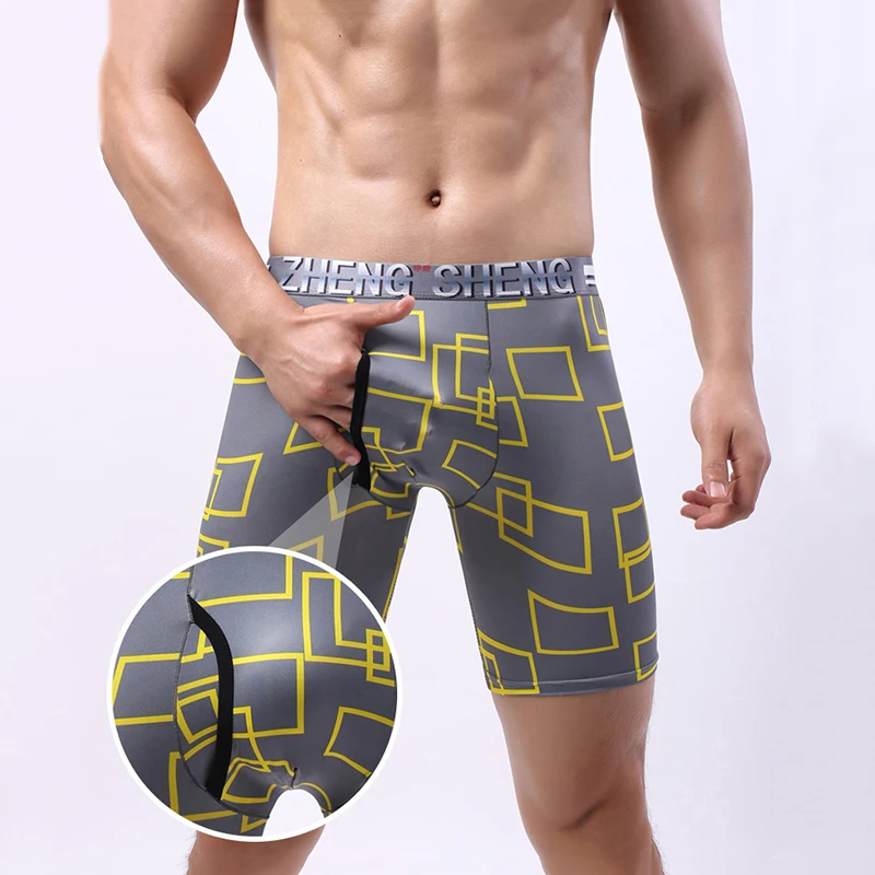 New Noble Fashion Print Ice Slik Quick Dry Men Long Boxer Shorts Breathable Elastic Underwear Mens Long Leg Panties Underpants