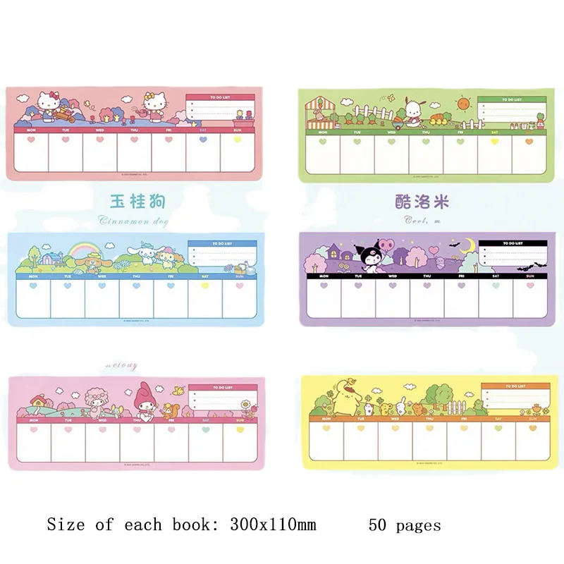 

New Kawaii Sanrioed Anime Kuromi Cinnamoroll My Melody Kittyed Cute Cartoon Limited Weekly Plan Notebook Series Girl Gift