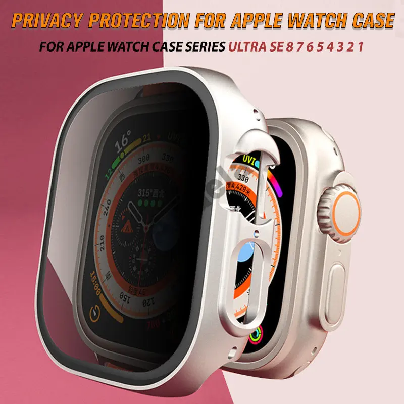 Anti-Spy Glass For Apple Watch Ultra 49mm Case 40 44mm 45mm Private HD Screen Protector Bumper iWatch 8 7 SE 6 5 4 Tempered Film