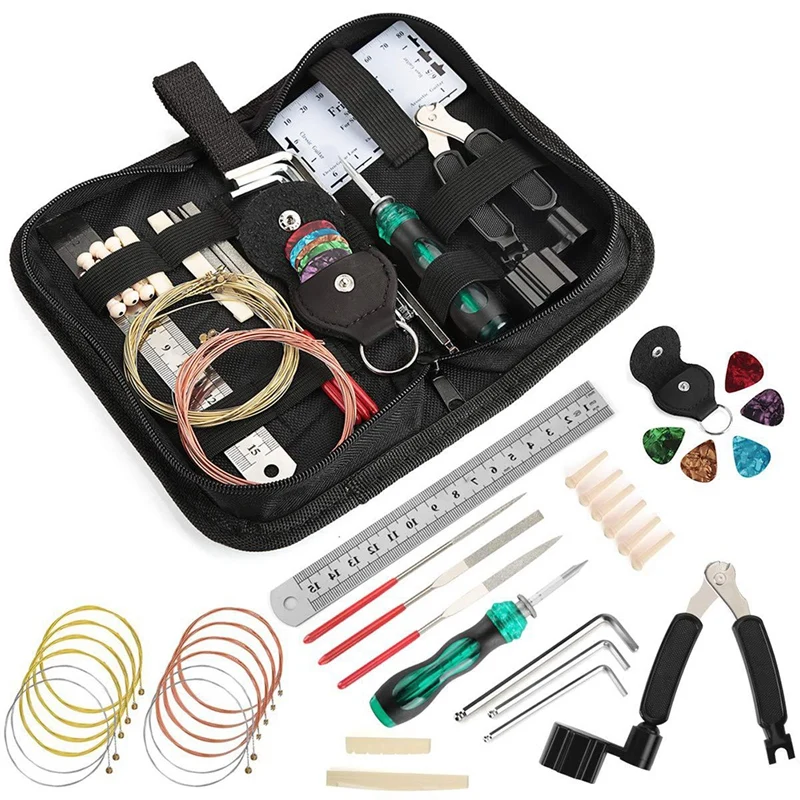 

Guitar Repairing Tool Kit,Guitar Maintenance Kit With Wire Plier,Hex Wrenches,String Action Ruler,Bridge Pins Carry Bag