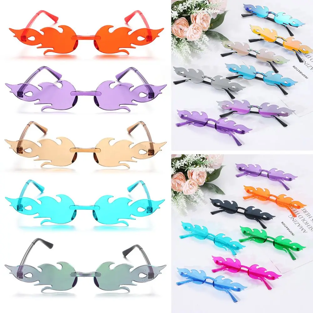 Novelty Cosplay Party Rimless Sunglasses for Women Flame Shaped Flame Sunglasses Sun Glasses