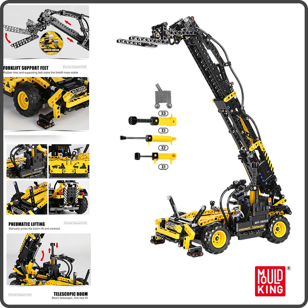 

19009 MOULD KING Technical Building Blocks Pneumatic Telescopic Forklift Truck Model Toy MOC Bricks for Kid Gifts Car Model Toys