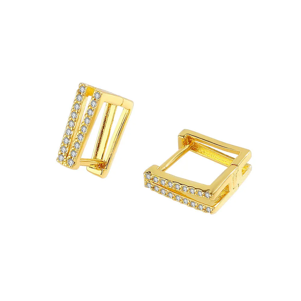 

925 Sterling Silver Minimalist Square Simple Versatile Double Row Zircon Hoop Earrings for Women Geometric Net Red Ear Jewelry