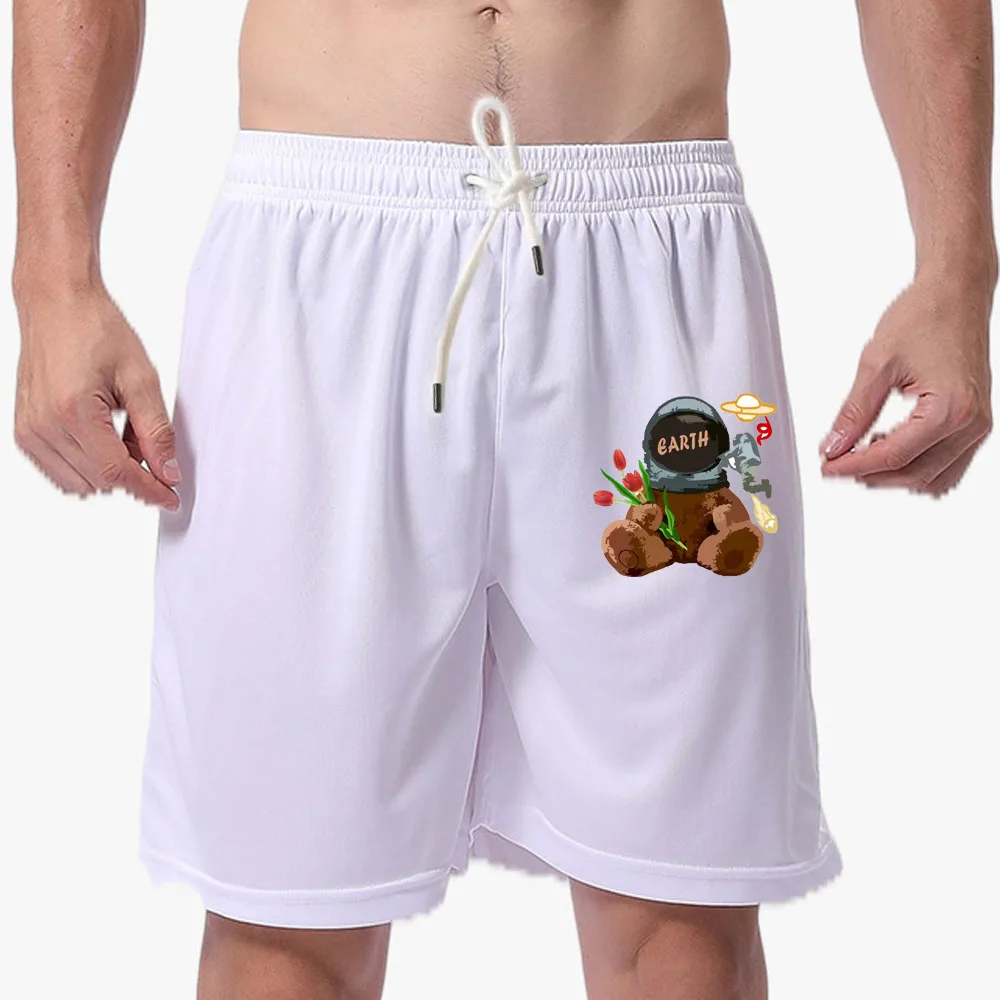 

Men's five-point pants summer milk silk helmet bear letter printing cartoon five-point pants
