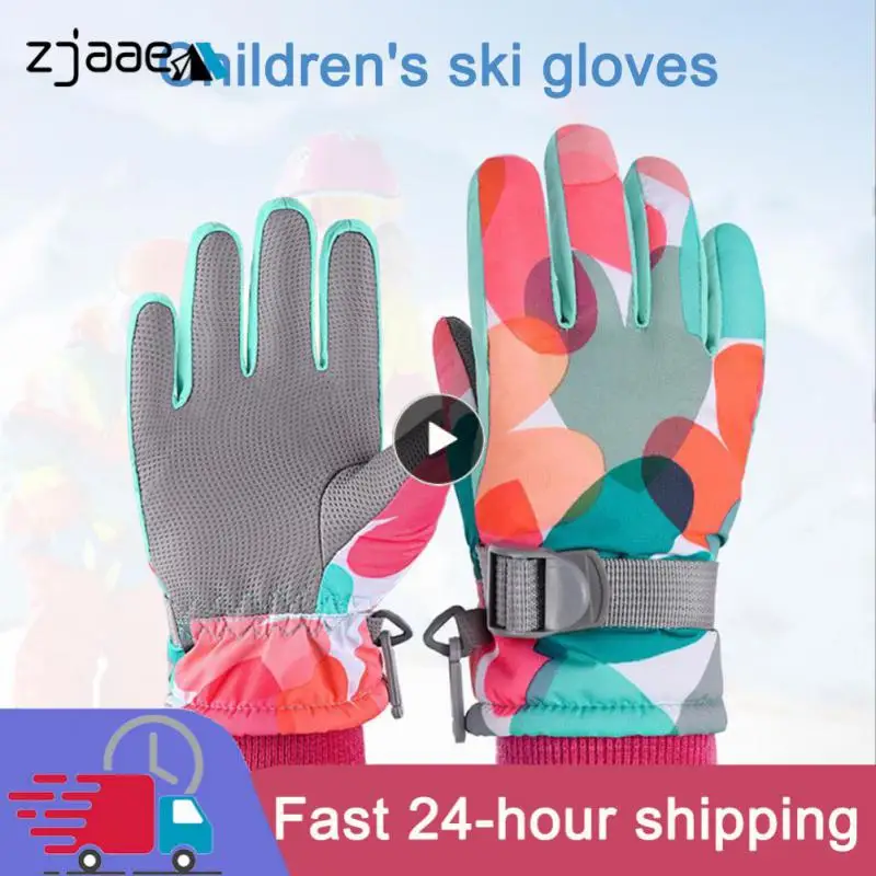 

Wheelup Winter Children's Warm Thickened Printed Splicing Ski Gloves Windproof And Waterproof Outdoor Snow All Finger Gloves