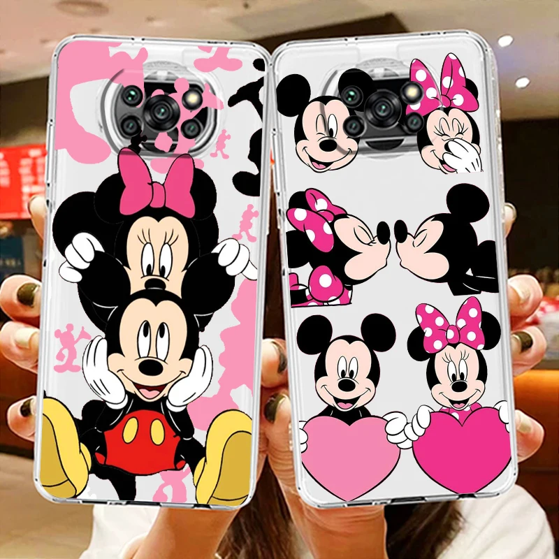 

Transparent Phone Case For Xiaomi Poco X4 X3 X2 NFC F4 F3 F2 GT M5s M4 M3 M2 Pro C50 C40 C3 Disney Mickey Minnie Pink Cover Capa