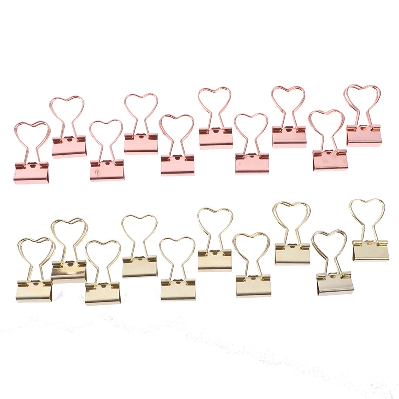 

10pcs Gold Rose Gold Binder Clip Papelaria Hollow Out Heart Shape Metal Binder Clips Photos Tickets Notes Letter Paper Clip