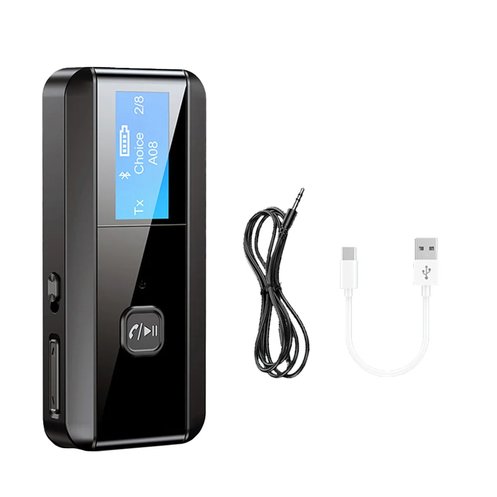 

2-in-1 Black Sound System Home 3.5mm Audio Transmitter Receiver Wireless Adapter Music USB LED Display Battery Powered