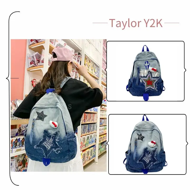 

Kawaii Sanrio, Hello Kitty джинсовая сумка мультфильм аниме Модный Оригинальный Универсальный студенческий рюкзак Y2K Холщовая Сумка на плечо для девочек