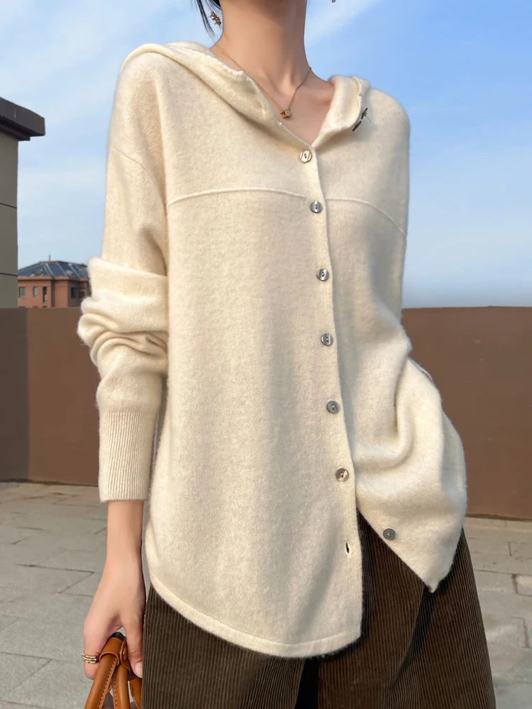 Новинка 2024 женский кардиган с капюшоном повседневный свободный стильный