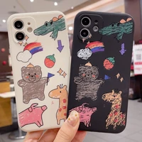 cute cartoon painted clear phone case for iphone 13 pro max 12 11 x xs xr 7 8 plus couple transparent soft shockproof cover new
