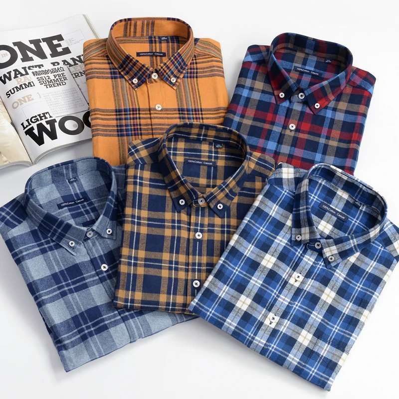 

Men's Casual Plaid Shirt 100% Cotton Business Fashion Loose Long Sleeve Shirts Male Brand Clothes Plus Zise 6XL 7XL 8XL 9XL 10XL