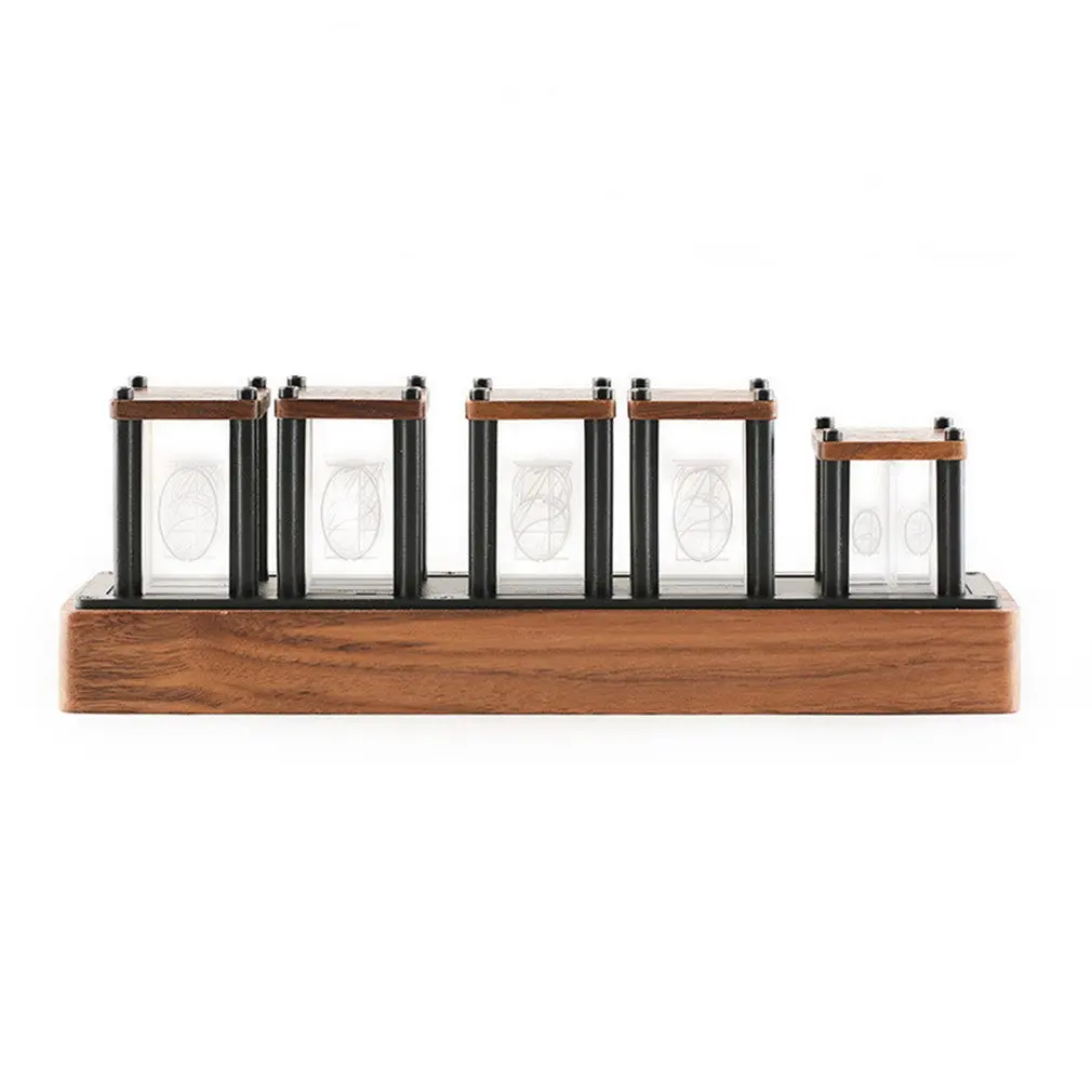 

2021 Cyberpunk style table Tube clock RGB Imitated Glow Nixie Tube Clock Creative Led Electronic Digital Wood bedside Clock