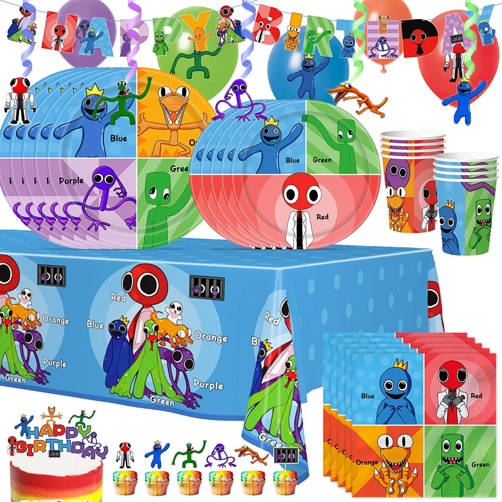 

Rainbow Friends Birthday Party Decoration Cartoon Game Character Party Decor Supplies Disposable Tableware Tablecloth Paper Cup