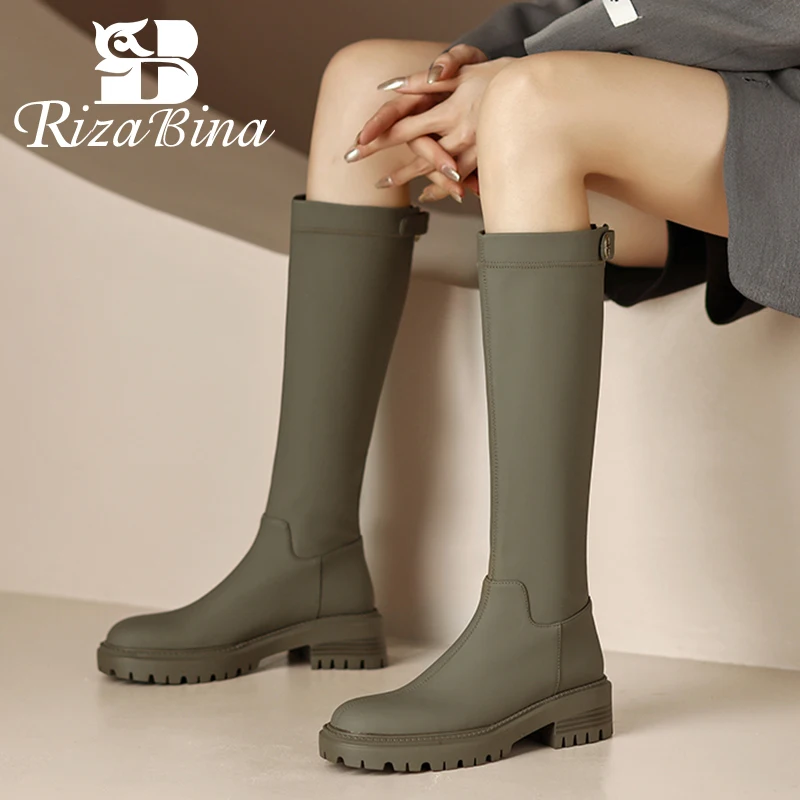 

RIZABINA New Arrivals Women Knee Boots Flay Heel Winter Shoes For Woman Fashion Casual Daily Ladies Shoes Footwear Size 34-39