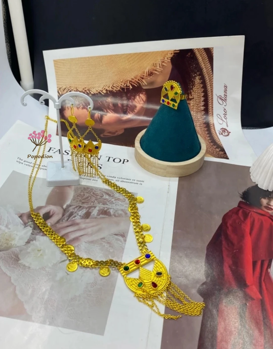 Новый Дубай 24K позолоченное ожерелье серьги и кольца для женщин набор ювелирных