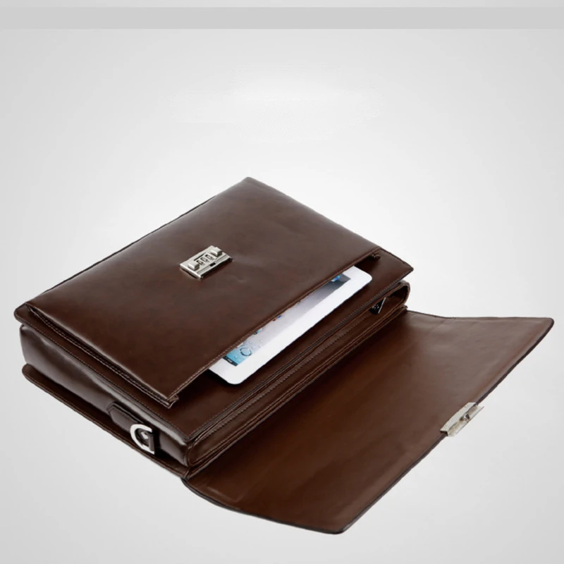 New Male Single Shoulder Handbag Briefcase Bring Password Lock Computer genuine leather laptop messenger office bags for men