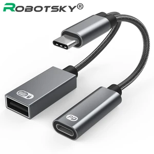 2 In 1 USB 2.0 Type-C OTG Adapter 60W DP QC Fast Charge Supply Mobile Phone External U Disk Converte