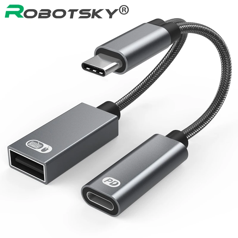 Адаптер 2 в 1 USB Type-C OTG 60 Вт быстрая зарядка |