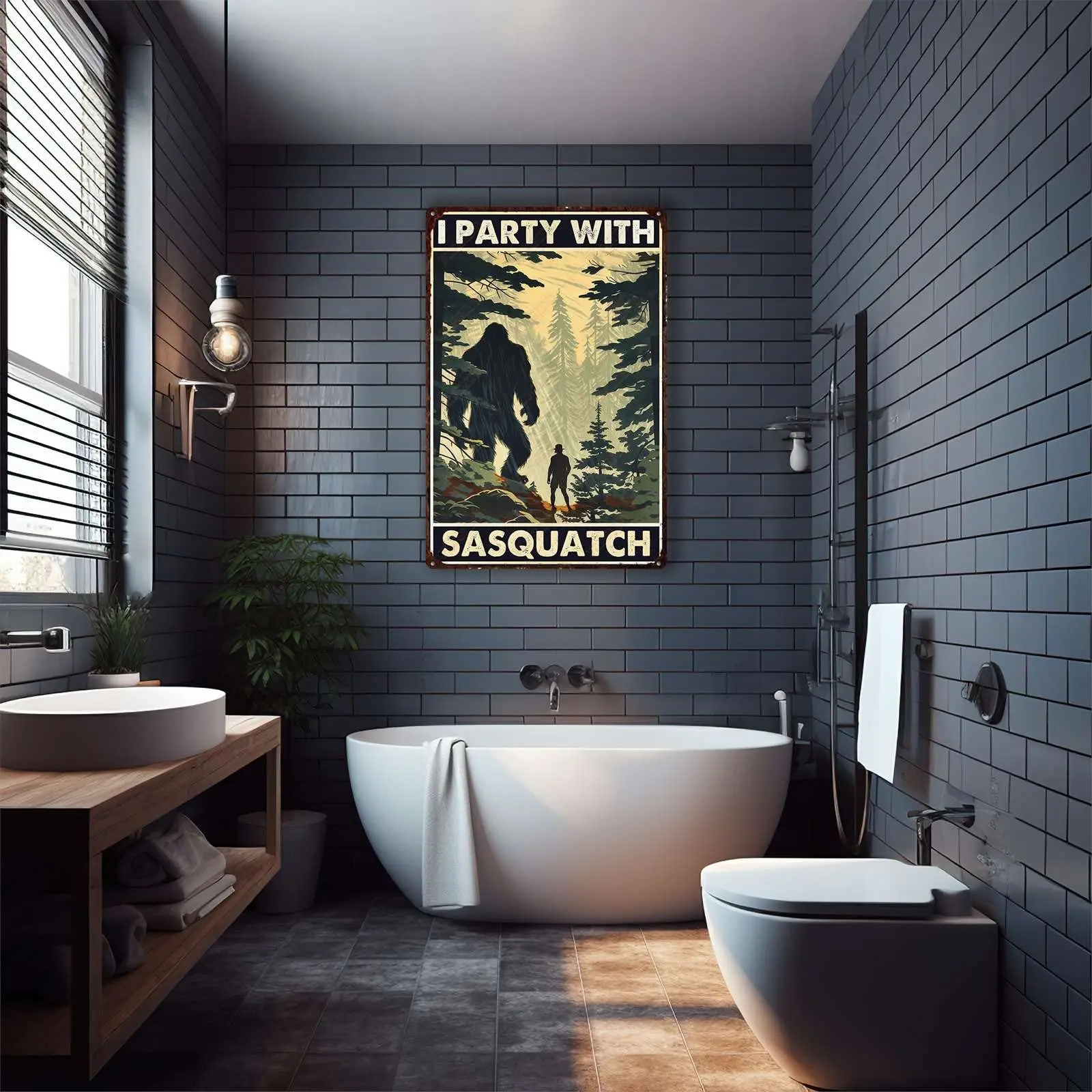 FLFGIDD Ретро жестяной знак кемпинг и Бигфут I вечерние с Sasquatch металлический Man