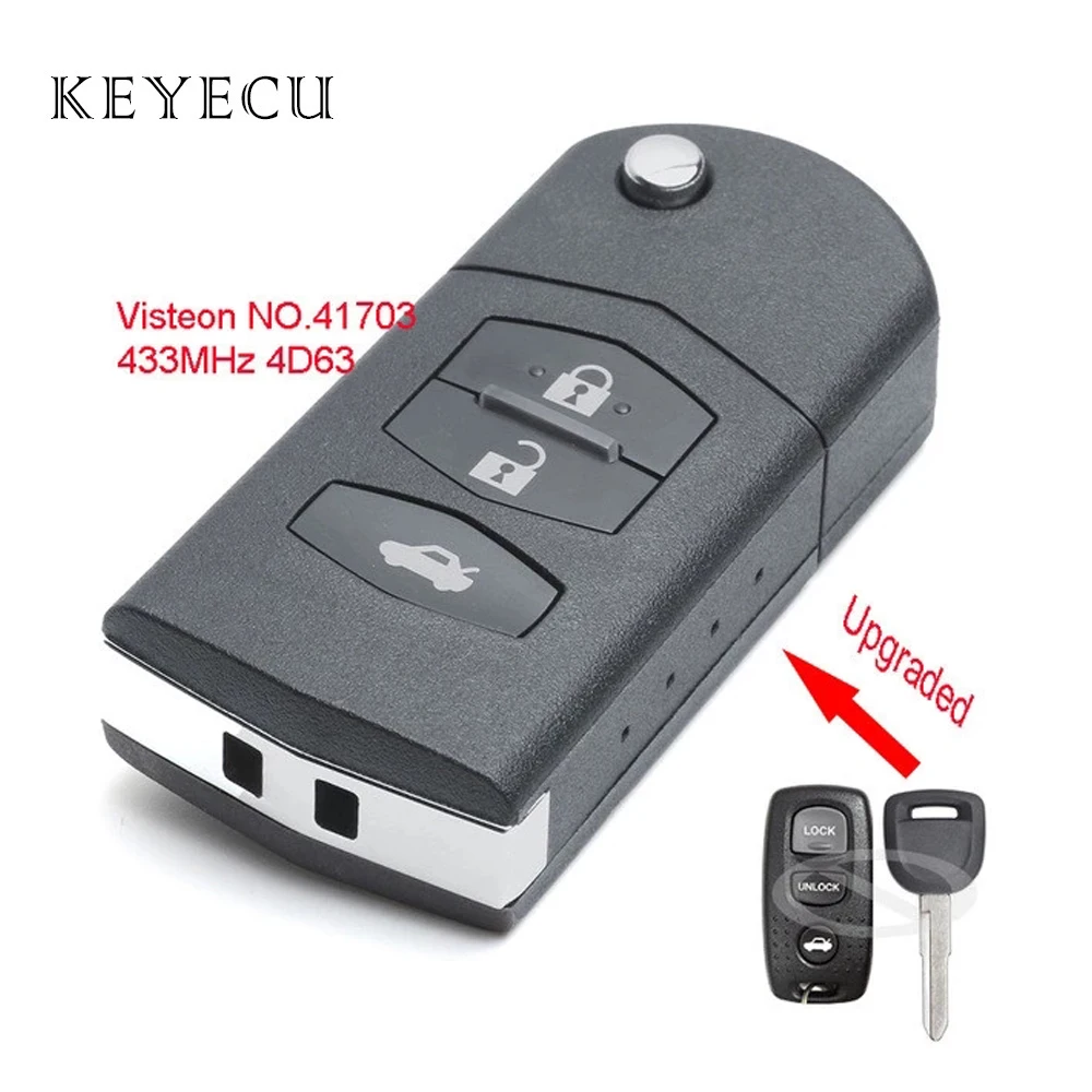 

Keyecu Upgraded Flip Remote Car Key Fob 3 Button 433MHz 4D63 Chip for Mazda MX5 MK2.5 2000-2005 Visteon Model NO.41703