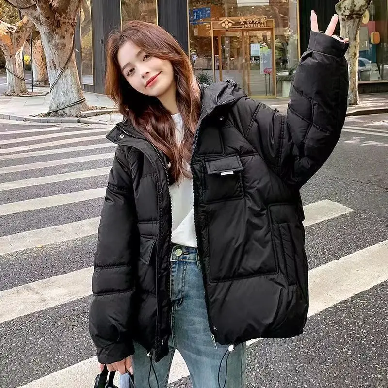 2023 New Women Winter Coat Thickened Warm Cotton Coat Solid Color Down Jacket Loose Casual Jacket