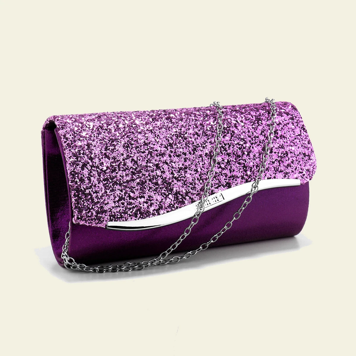 Elegancka metaliczna torebka wieczorowa dla kobiet z cekinowymi łańcuszkami i jednolitym wzorem Modna poliestrowa kopertówka ...