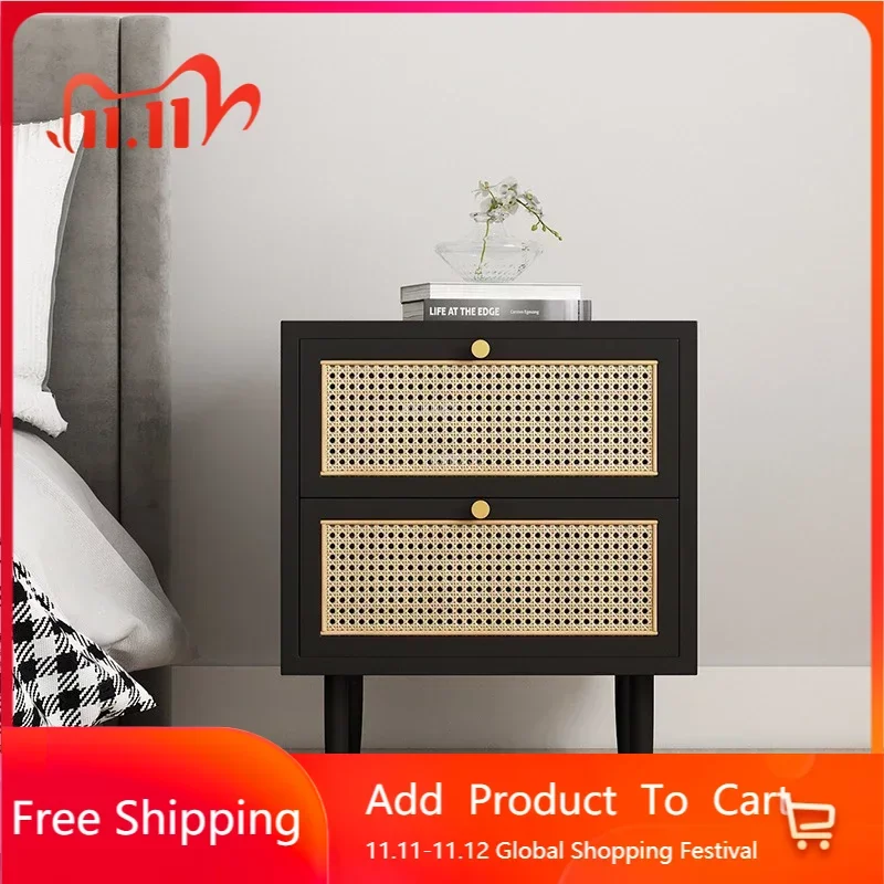 

Прикроватный столик в японском стиле, простой креативный боковой шкаф для хранения в скандинавском стиле, тумбочки из массива дерева и ротанга, современная мебель для спальни, для дома