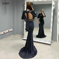 lorie bow halter evening dresses for wedding mermaid bodycon celebrity gowns cap sleeves backless colorful satin party dress