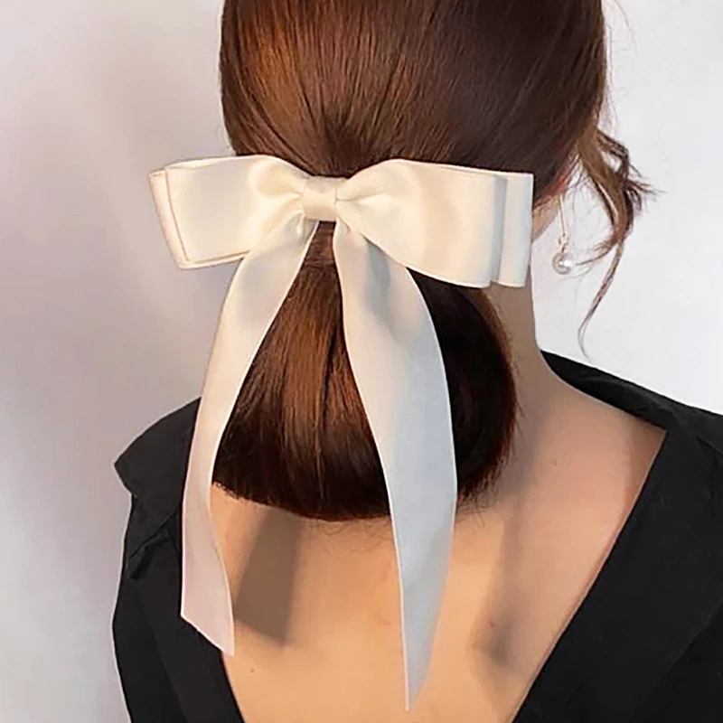 

White Beige Fabric Bow Hairpins Big Hair Grips Ribbon Barrettes for Women Girls Korean Fashion Hair Clip Solid Hair Accessories