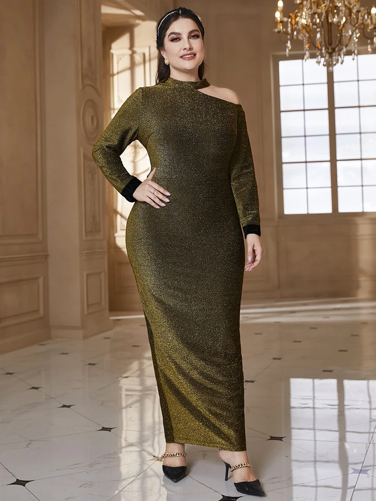 

TOLEEN Plus Size Women Dress 2022 Summer Chic And Elegant Festival Clothing Lady Maxi Dresses Solid Brown Luxury Party Outfit