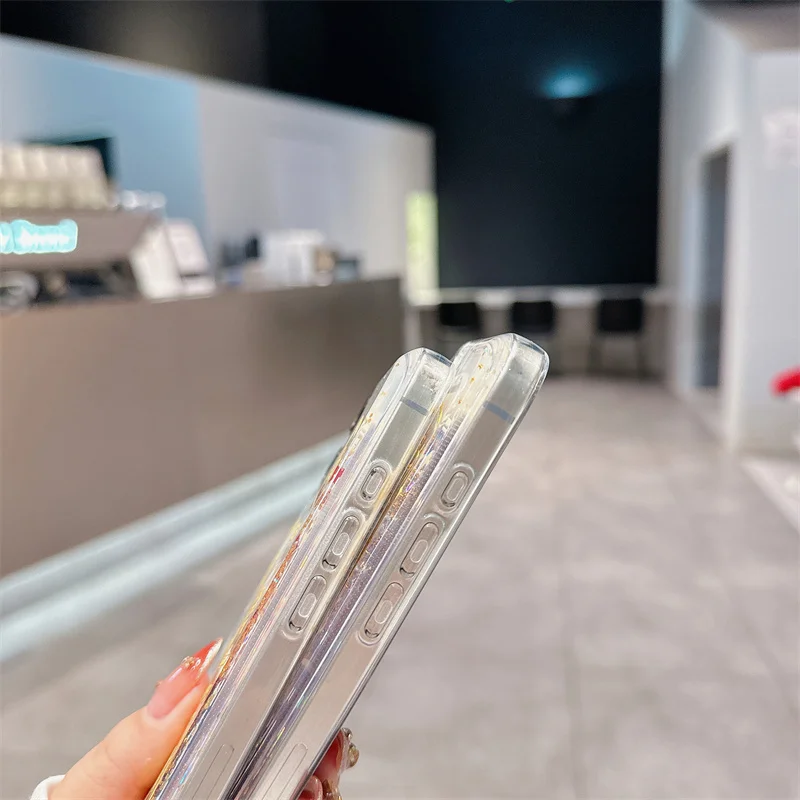 Золотой блестящий чехол с зыбучим песком 16 для iPhone Pro Max 15 14 Good Luck Brilliant Moving Sand Dynamic