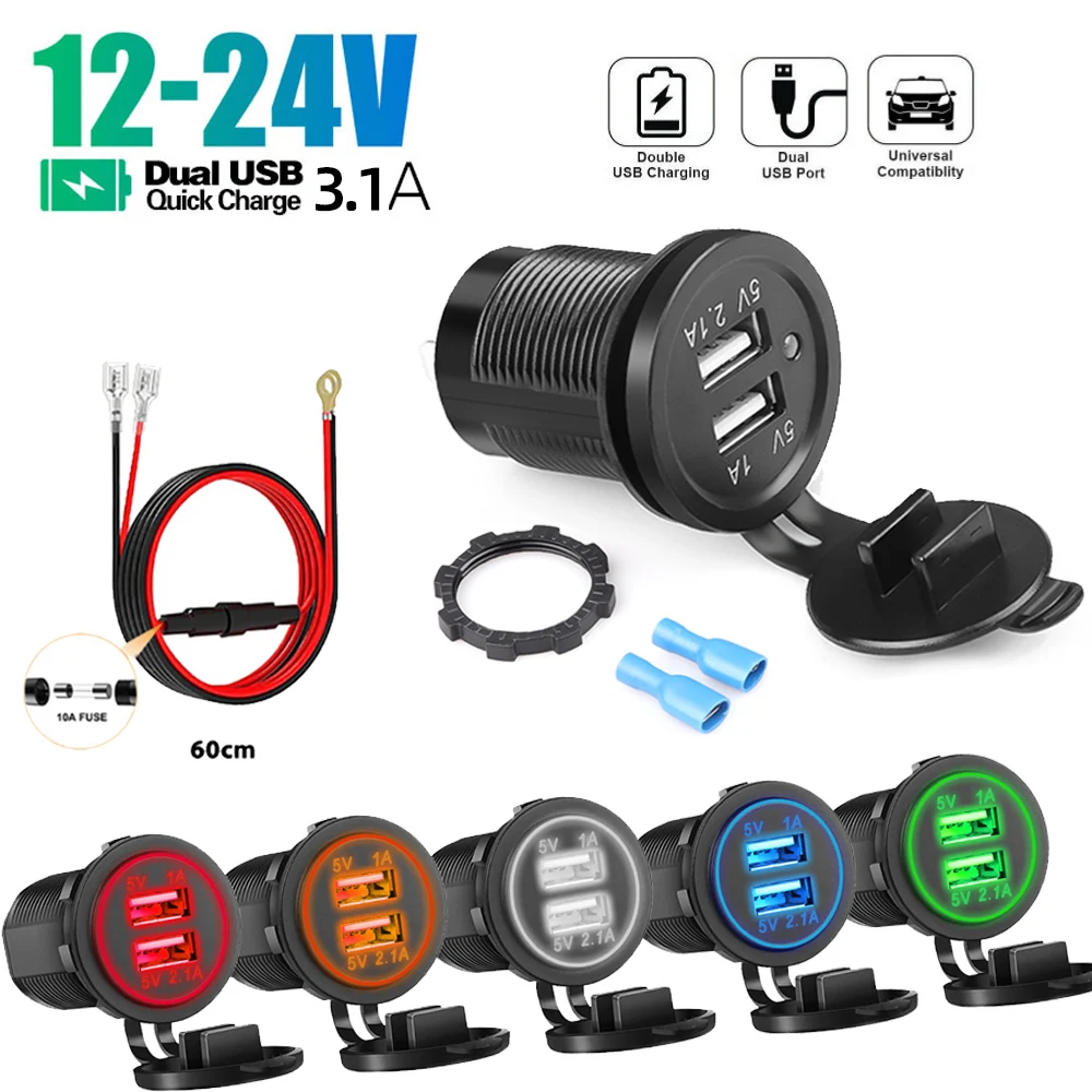 Купи 5V 3.1A 12V Dual USB Car Charger with Panel Waterproof Power Adapter Socket Outlet for Vehicle Boat Truck Motorcycle за 310 рублей в магазине AliExpress
