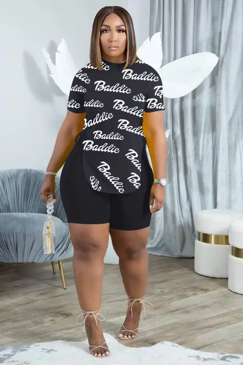 

Женский спортивный костюм из двух предметов, летний пуловер с коротким рукавом и велосипедные шорты, модель 5XL, 2022